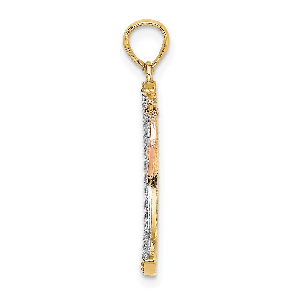 14k Two-tone w/White Rhodium Moon w/Star Moveable Charm