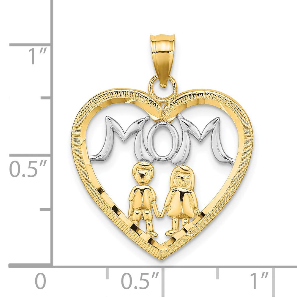 14k w/ Rhodium MOM Heart with 2 Kids Charm