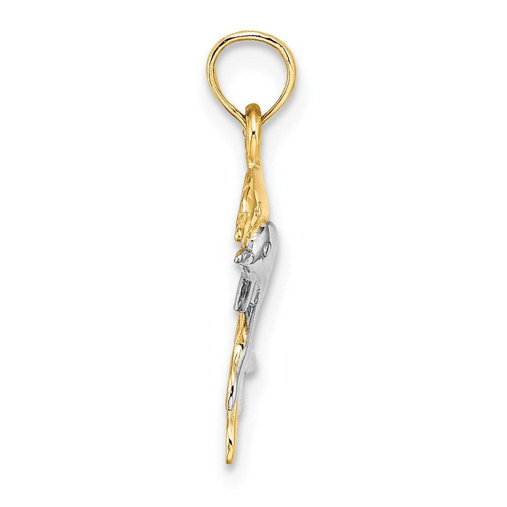 14K w/ Rhodium 2-D Polished Dolphins Charm