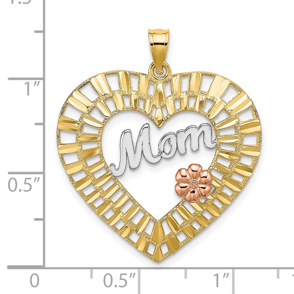 14k Two-tone w/White Rhodium D/C  MOM Heart Charm