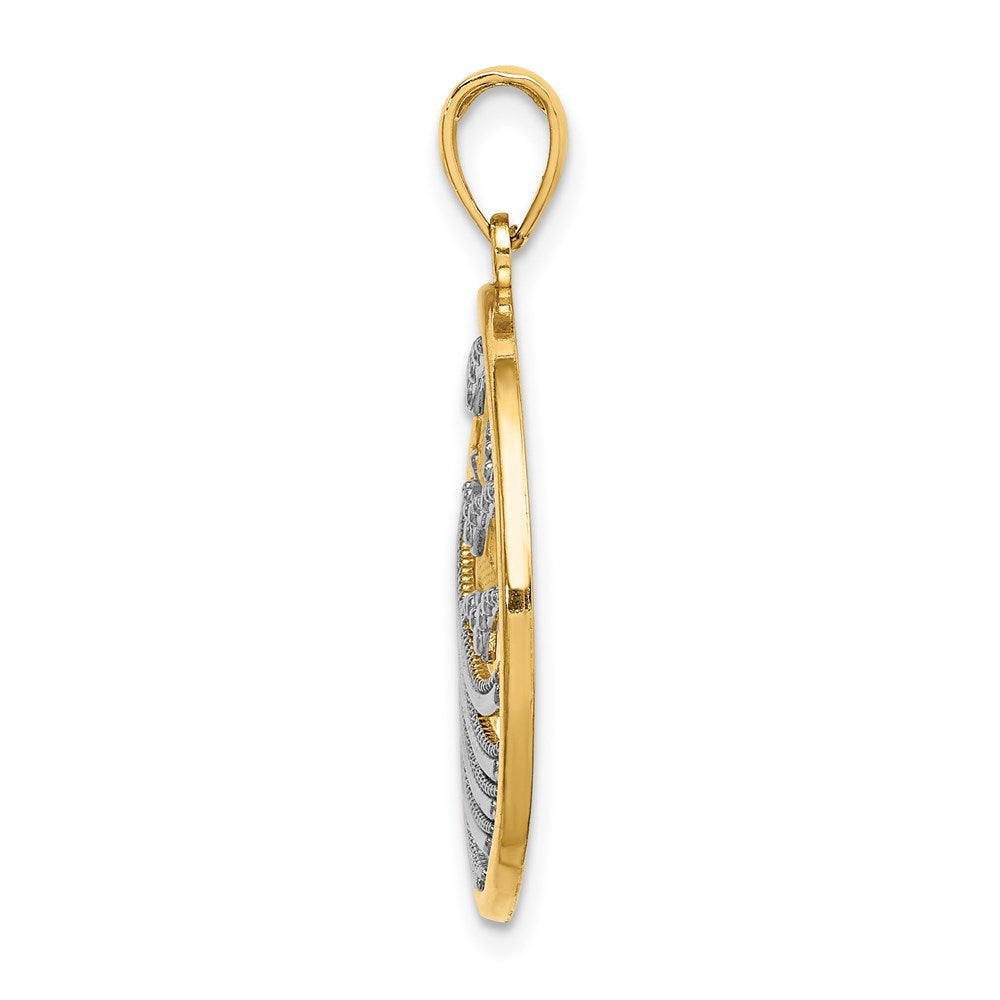 14k w/Rhodium Sunset and Seagulls In Circle Pendant