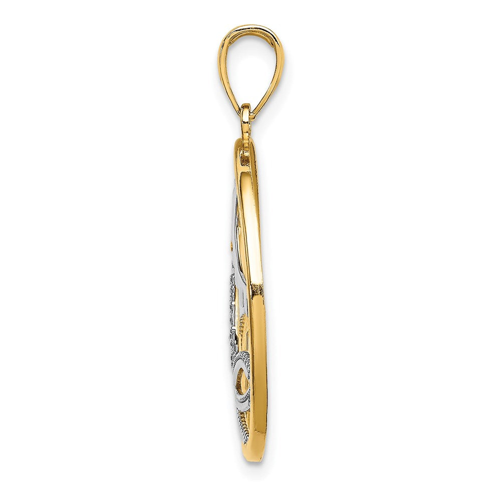 14k w/Rhodium Sun Sailboat Water Seagulls Circle Charm