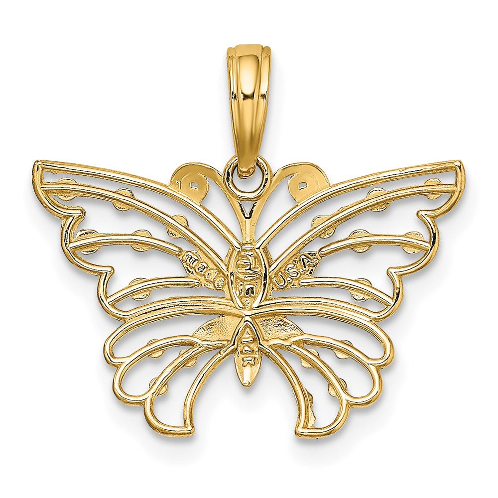 14k and Rhodium Diamond-cut Butterfly Charm