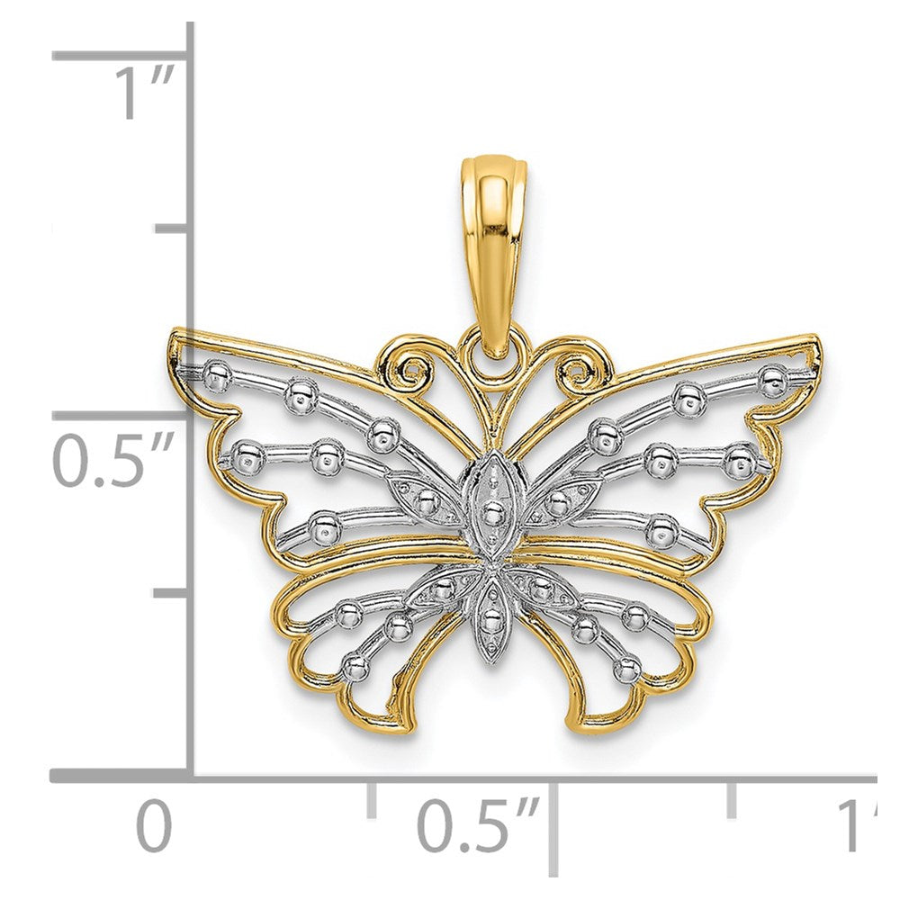 14k and Rhodium Diamond-cut Butterfly Charm