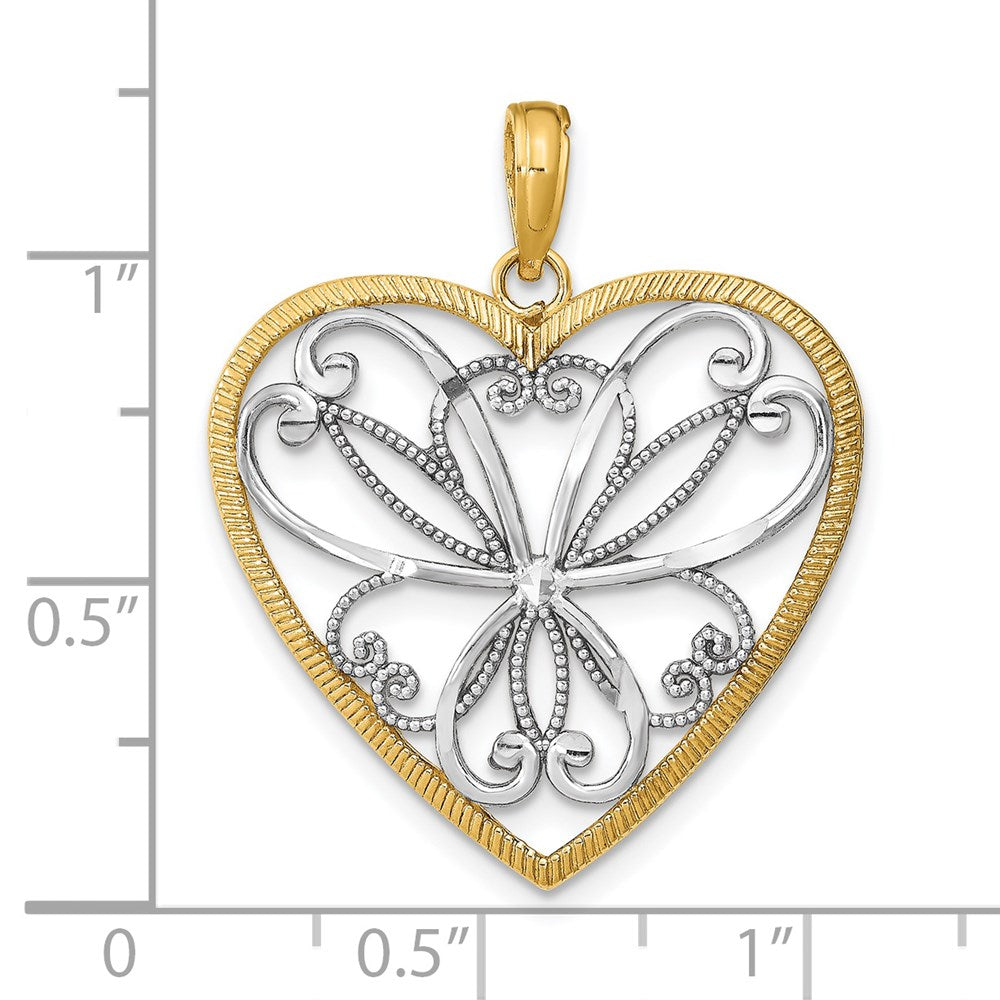 14k w/Rhodium and Filigree Heart Charm