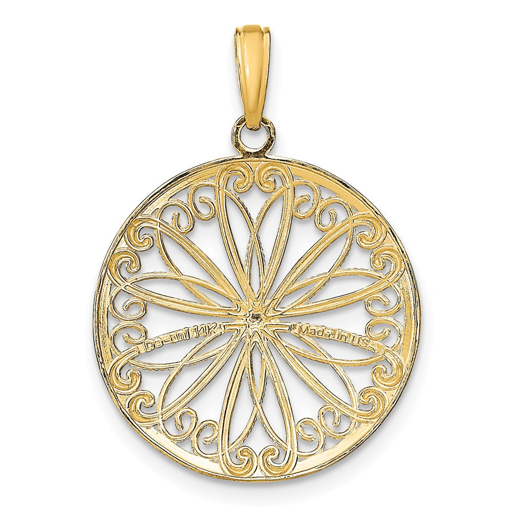 14K w/Rhodium Filigree Center Round Charm