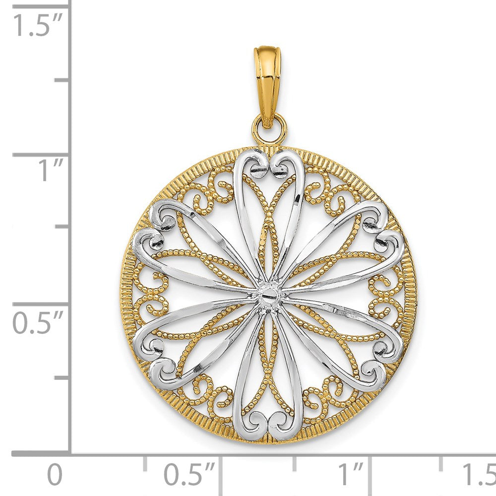14K w/Rhodium Filigree Center Round Charm