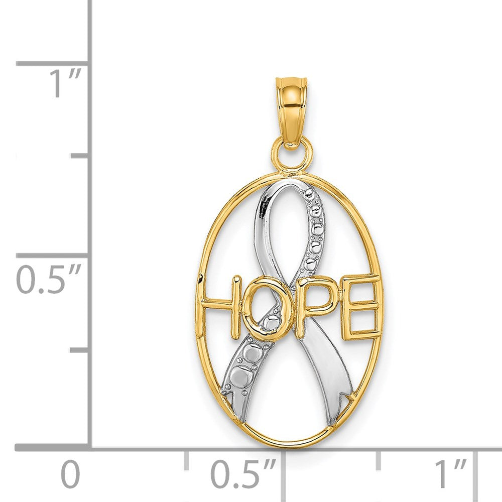 14k w/Rhodium Textured HOPE w/ Ribbon Charm