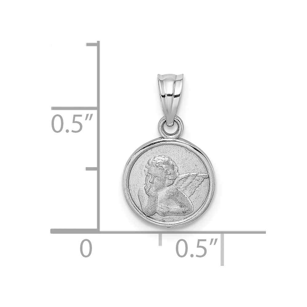 14k White Gold 10mm Engraved Angel Coin Charm