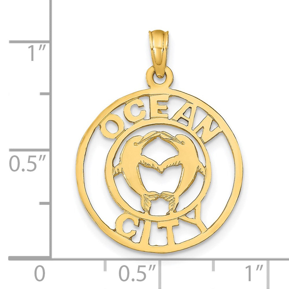 14K OCEAN CITY w/Dolphins Pendant