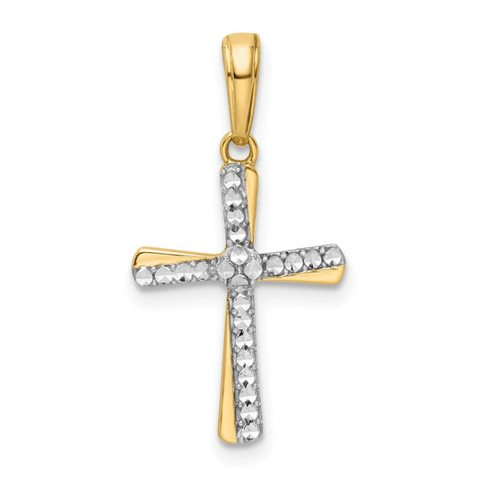 14K w/Rhodium D/C Cross Pendant