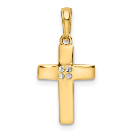 14K w/Rhodium D/C Cross Pendant