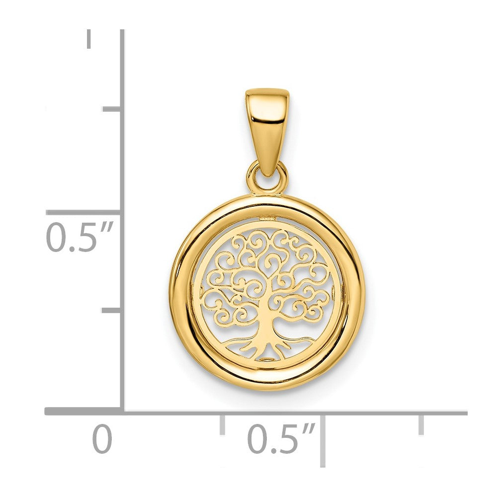 14k Polished Tree of Life Circle Pendant