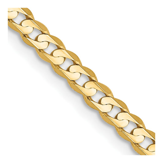 14K 26 inch 3mm Open Concave Curb with Lobster Clasp Chain
