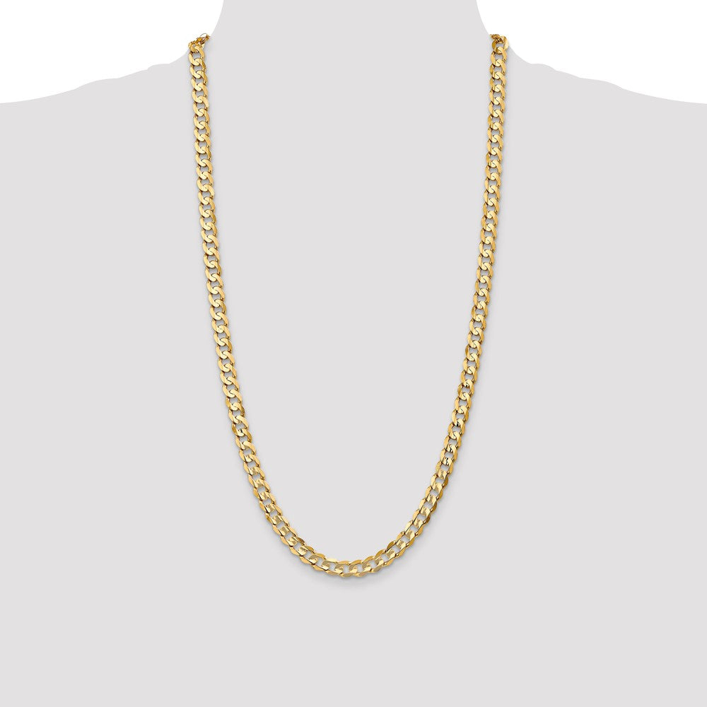14K 28 inch 6.75mm Open Concave Curb with Lobster Clasp Chain