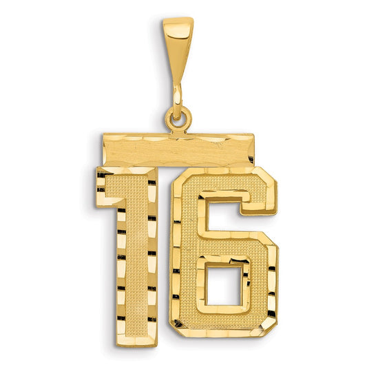 14k Large Brushed Diamond-cut Number 16 Charm