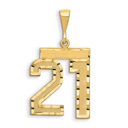 14k Large Brushed Diamond-cut Number 21 Charm