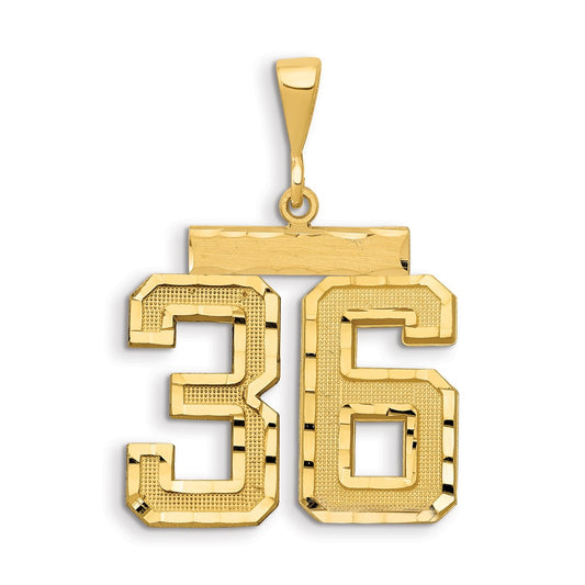 14k Large Brushed Diamond-cut Number 36 Charm