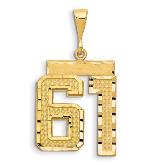 14k Large Brushed Diamond-cut Number 61 Charm