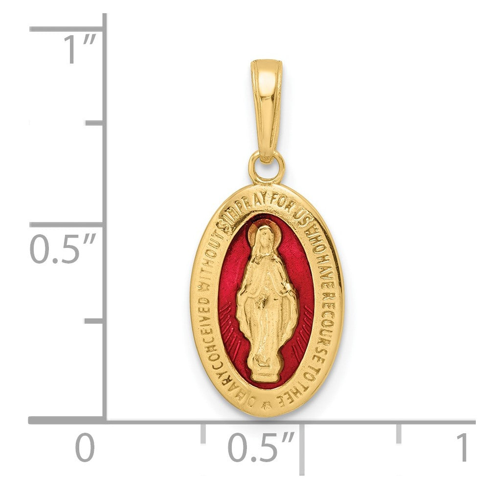 14k Red Enameled Miraculous Medal Pendant