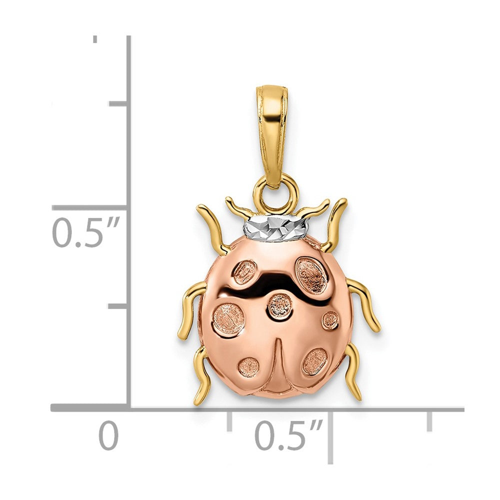 14k w/White and Rose Rhodium Diamond-cut Ladybug Pendant