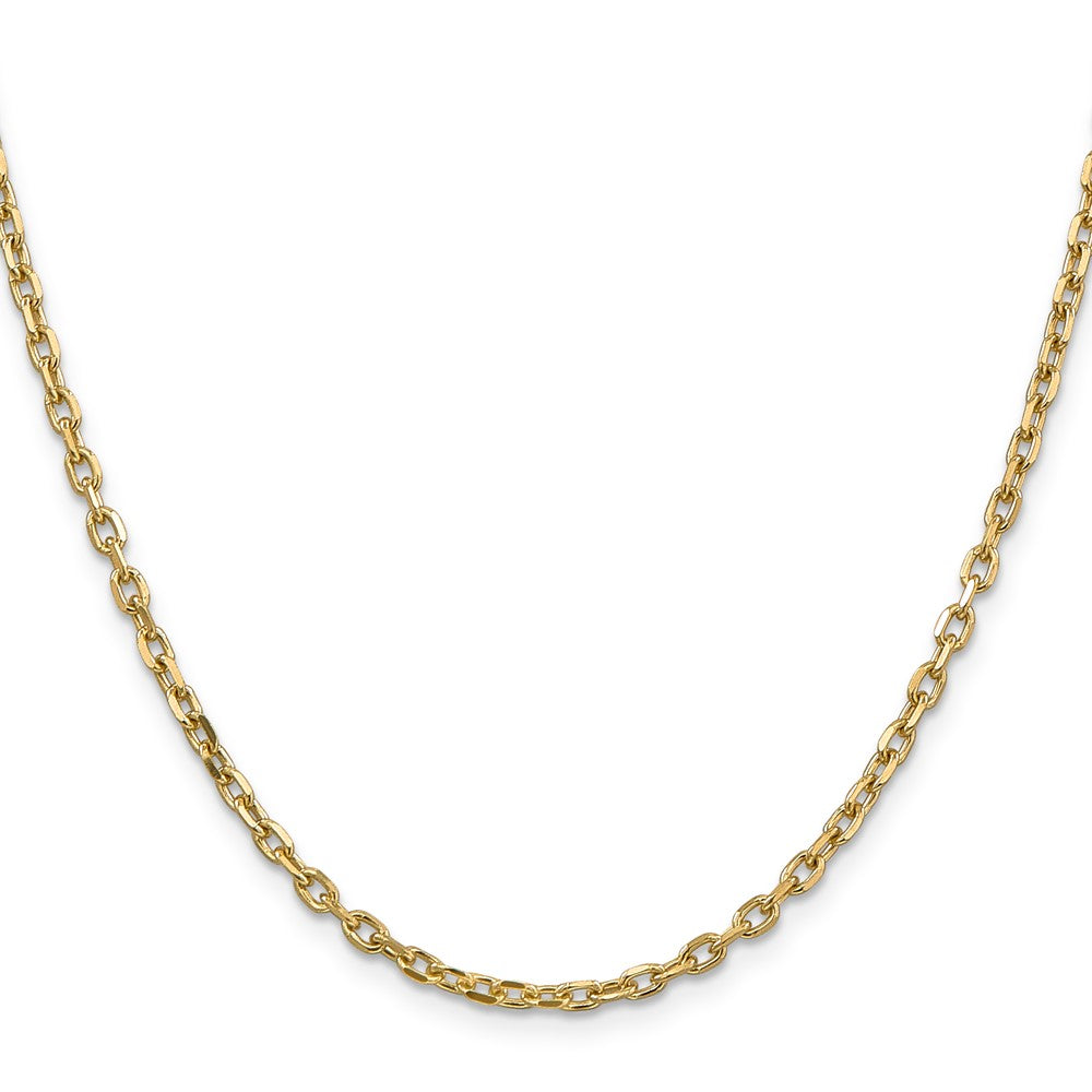 14K 24 inch 3mm Diamond-cut Round Open Link Cable with Lobster Clasp Chain