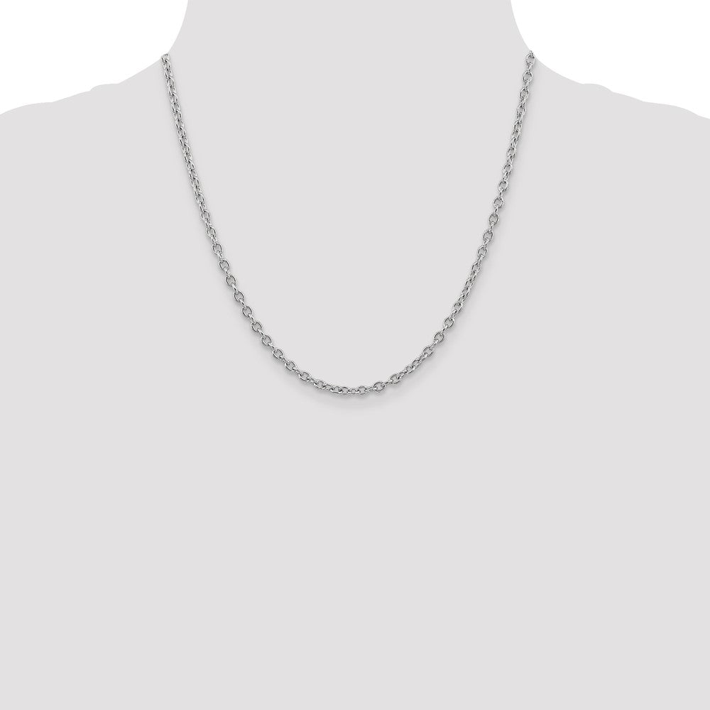 14K White Gold 20 inch 3.2mm Round Open Link Cable with Lobster Clasp Chain