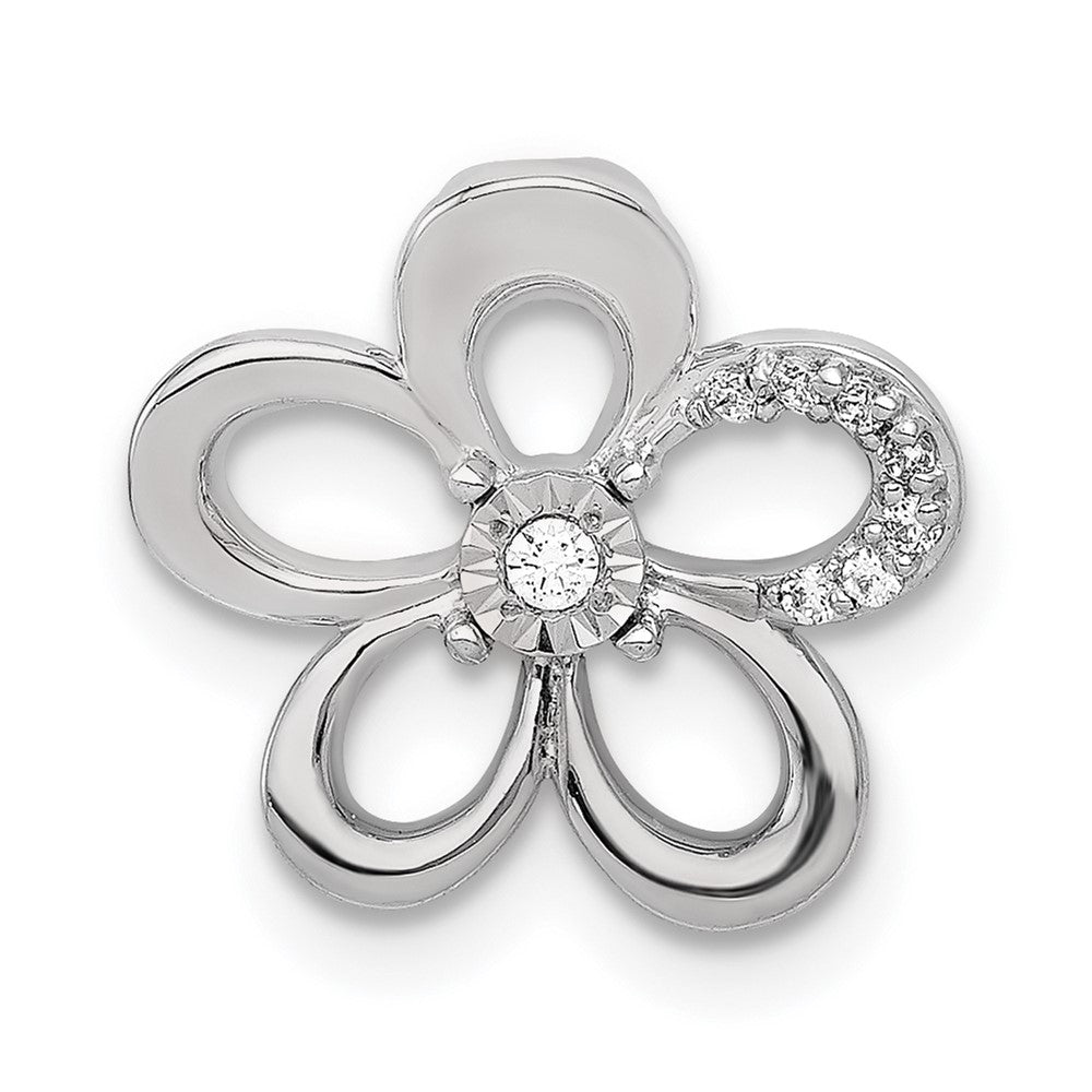 14k White Gold 1/20ct. Diamond Round Petal Flower Chain Slide