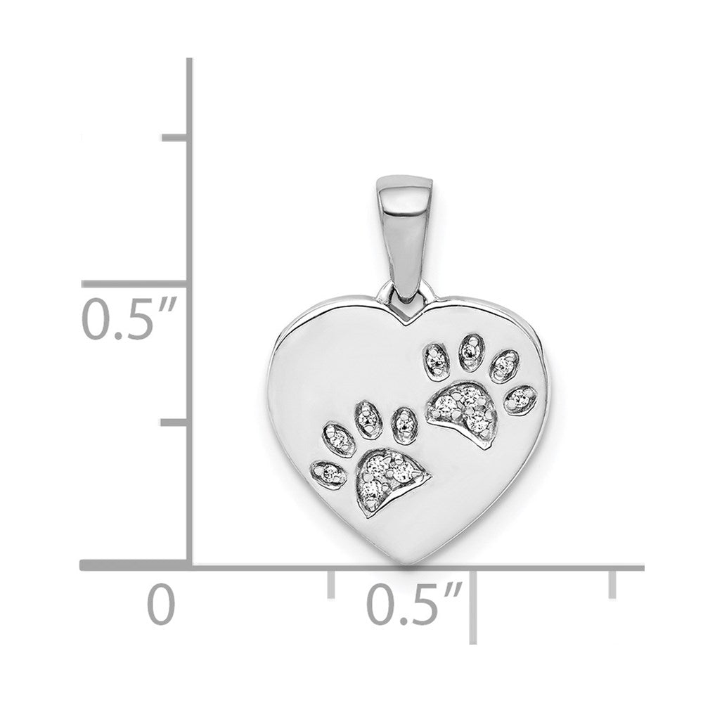 14k White Gold Diamond Paw Prints Heart Pendant