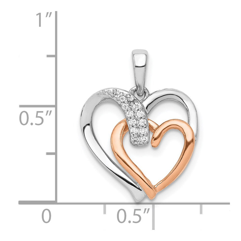 14k White and Rose Gold 1/20ct. Diamond Double Heart Pendant