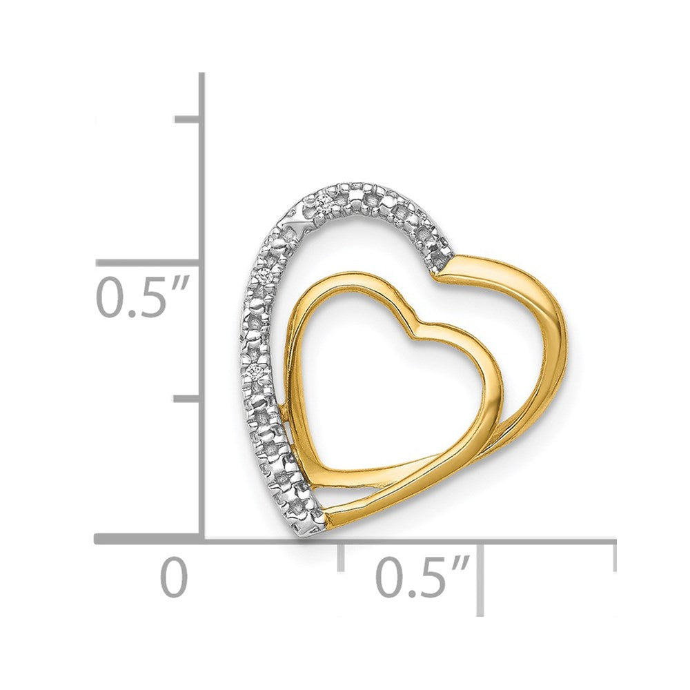 14k and Rhodium .01ct. Diamond Double Heart Chain Slide