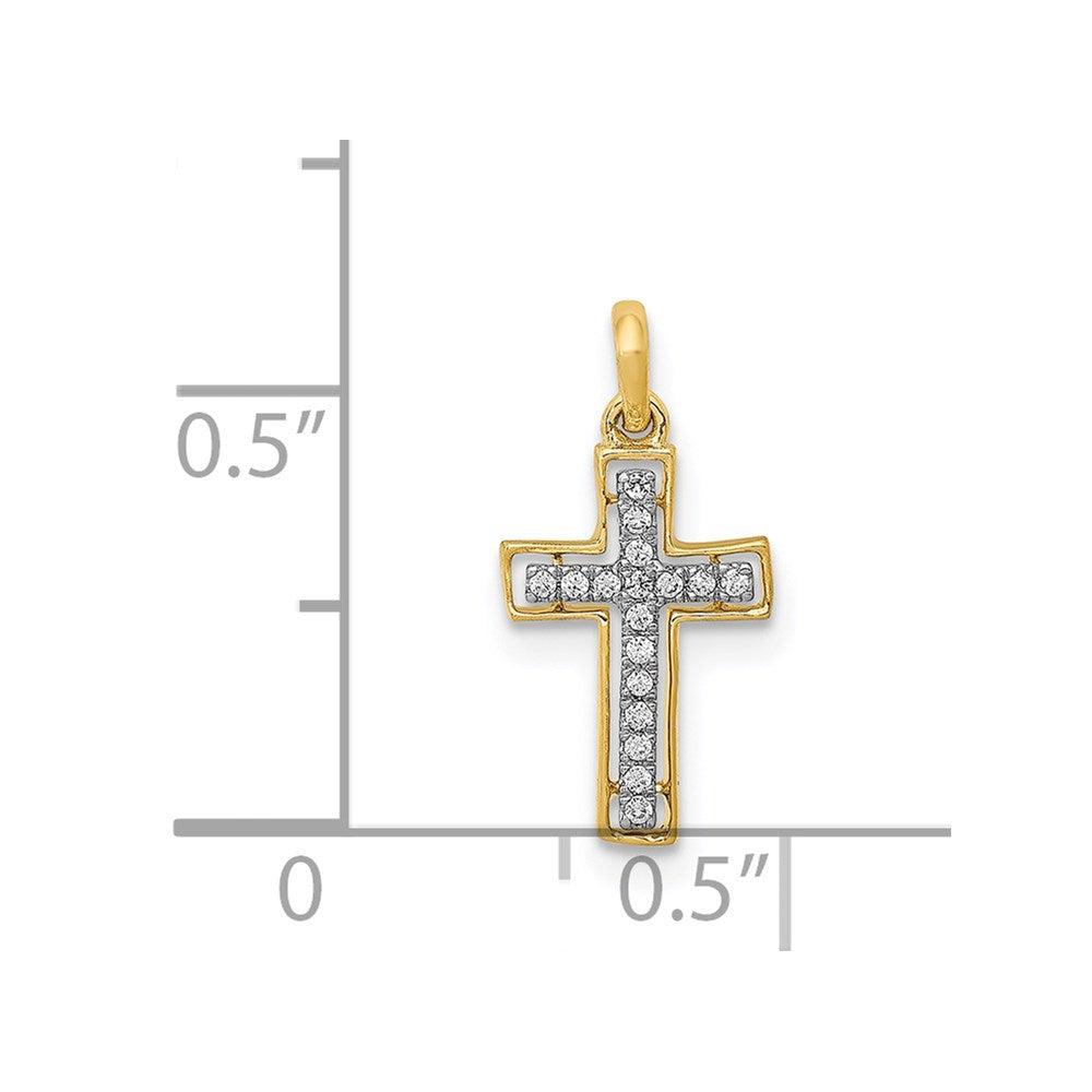 14k and Rhodium 1/20ct. Diamond Cross Pendant
