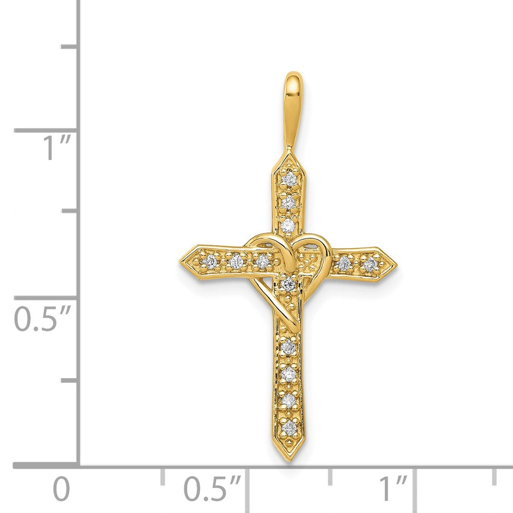 14k AA 1/10ct. Diamond Heart Cross Pendant