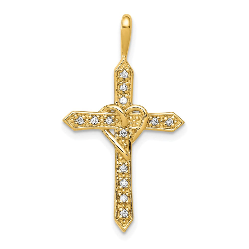 14k AA 1/10ct. Diamond Heart Cross Pendant