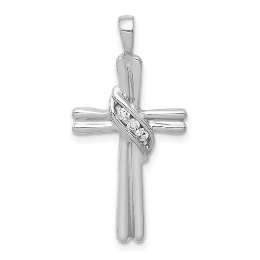 14k White Gold AA Diamond Cross Pendant