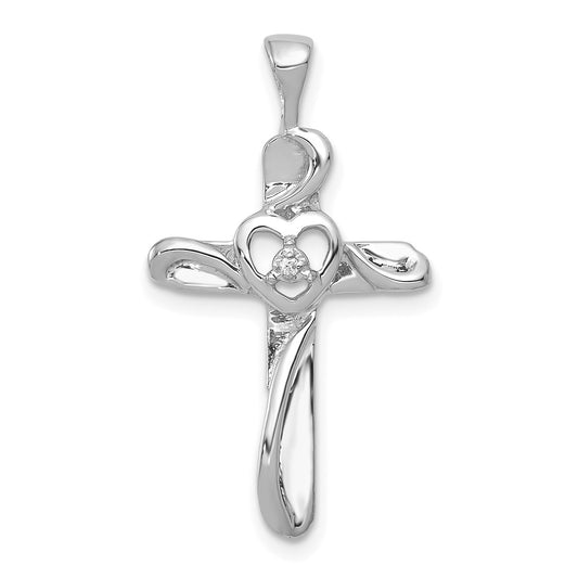 14k White Gold AA Diamond Cross Pendant