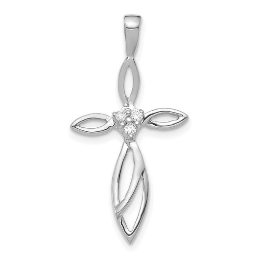 14k White Gold AA Diamond Cross Pendant