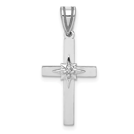 14k White Gold .01ct Diamond Cross Pendant