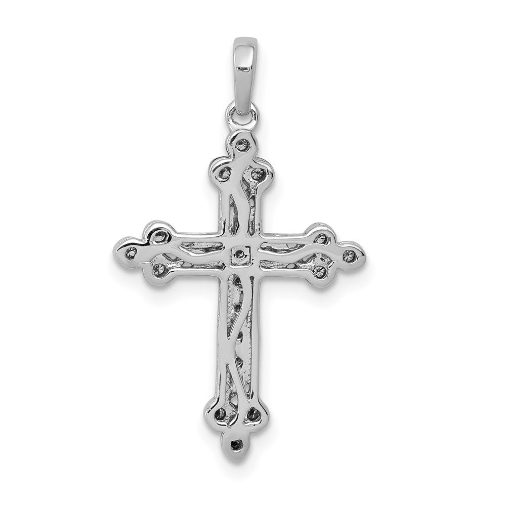 14k White Gold 1/10ct. Diamond Filigree Budded Cross Pendant