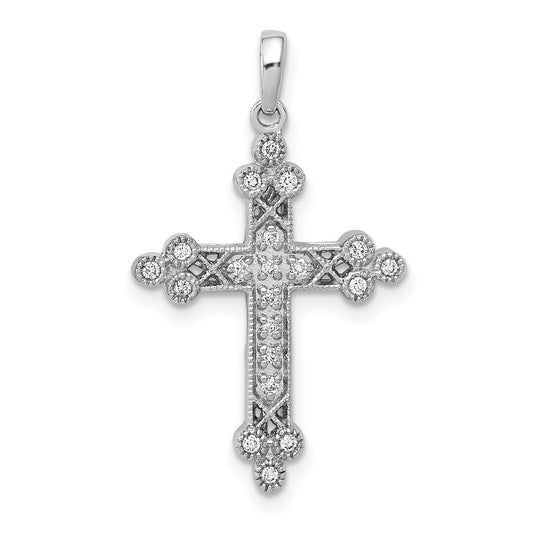 14k White Gold 1/10ct. Diamond Filigree Budded Cross Pendant