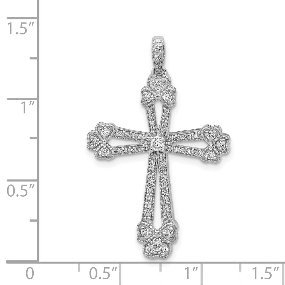 14k White Gold 3/8ct. Diamond Budded Cross Pendant
