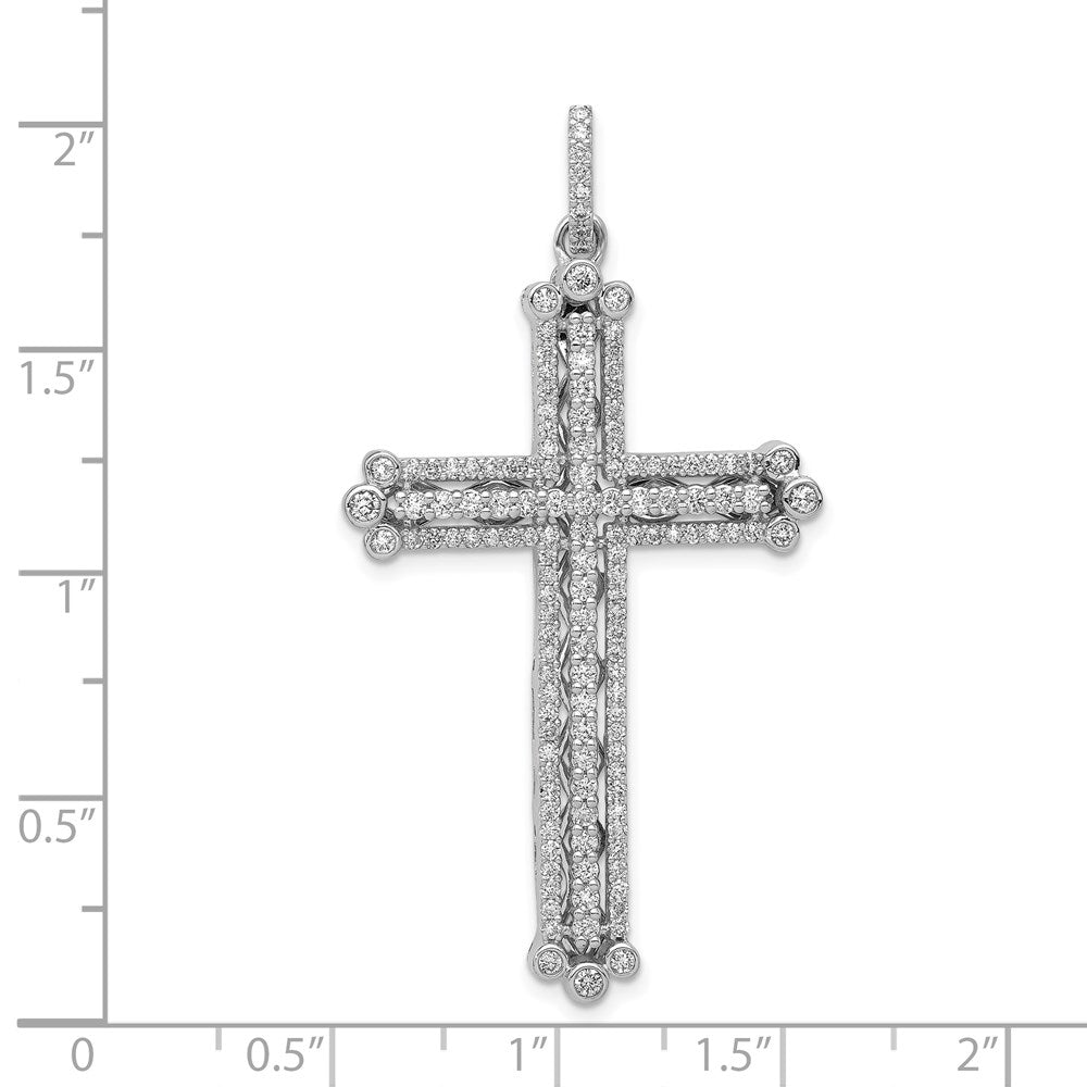 14k White Gold 1ct. Diamond Budded Cross Pendant
