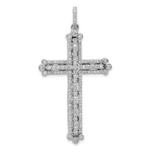 14k White Gold 1ct. Diamond Budded Cross Pendant