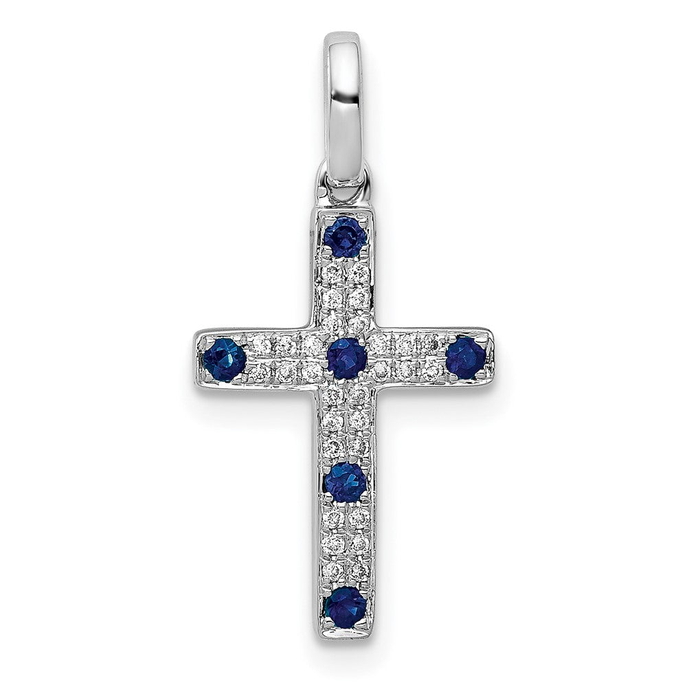 14k White Gold 1/15ct. Diamond and Sapphire Cross Pendant