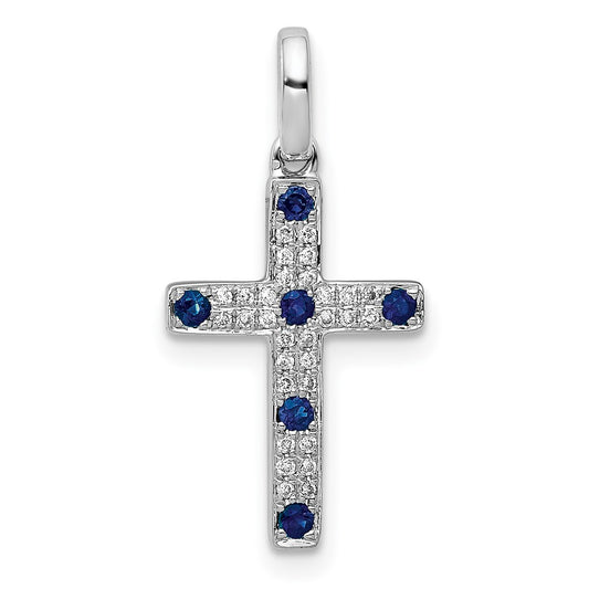 14k White Gold 1/15ct. Diamond and Sapphire Cross Pendant
