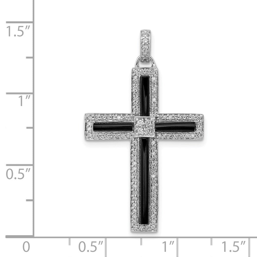 14k White Gold 1/3ct. Diamond and Onyx Cross Pendant