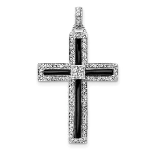 14k White Gold 1/3ct. Diamond and Onyx Cross Pendant
