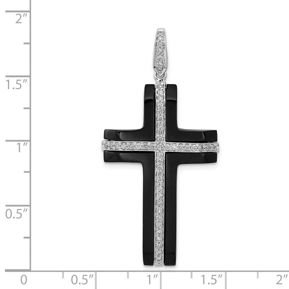 14k White Gold 1/4ct. Diamond and Onyx Cross Pendant