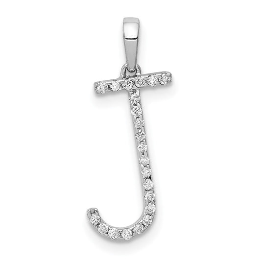 14K White Gold Diamond Letter J Initial Pendant