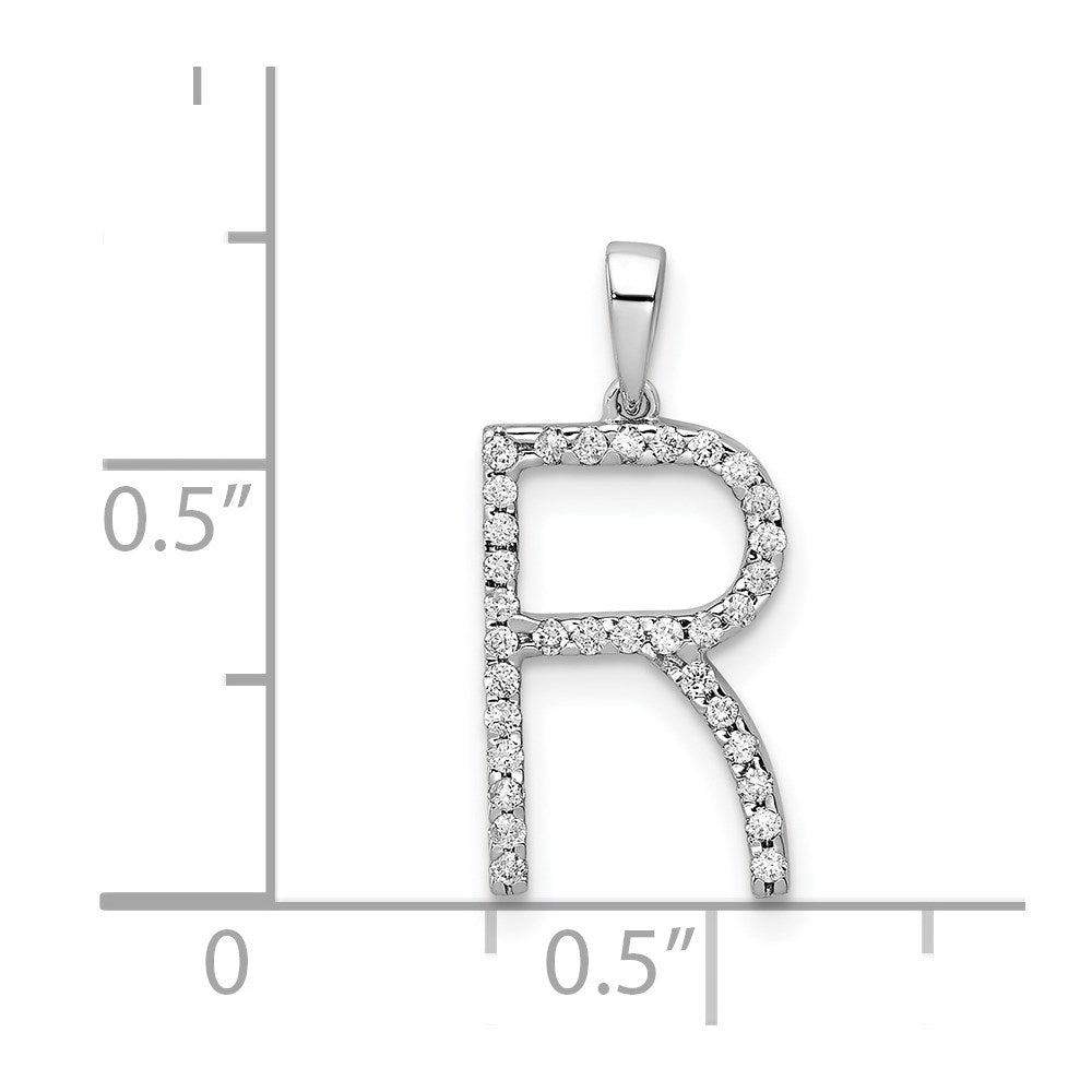 14K White Gold Diamond Letter R Initial Pendant